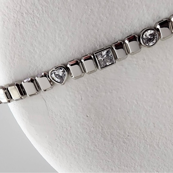 Real Crystal Bracelet Rectangle Platinum Plated Geometric Modern Design - Picture 1 of 10